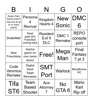 Summe Game Fest Bingo Card