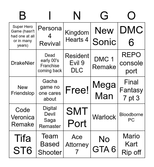 Summe Game Fest Bingo Card