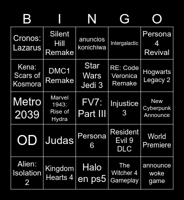 SUMMER GAME FEST 2026 Bingo Card
