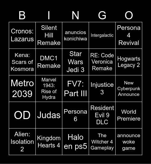 SUMMER GAME FEST 2026 Bingo Card