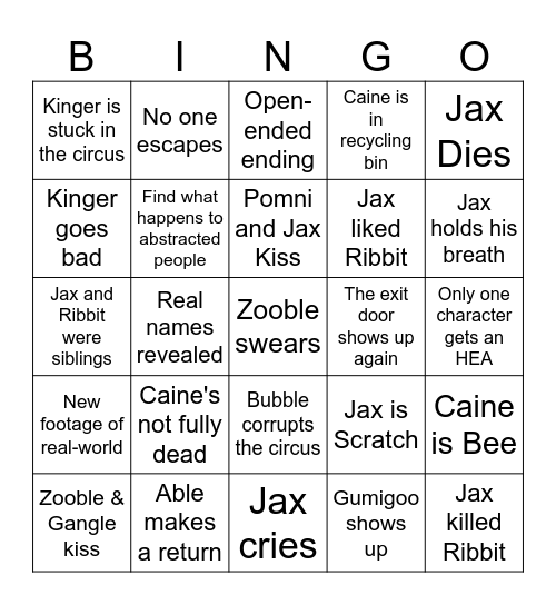 TADC Finale Bingo Card