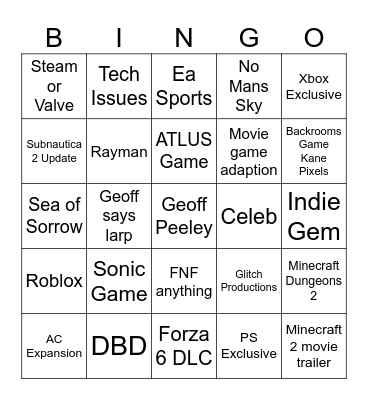 GAME FEST Bingo Card