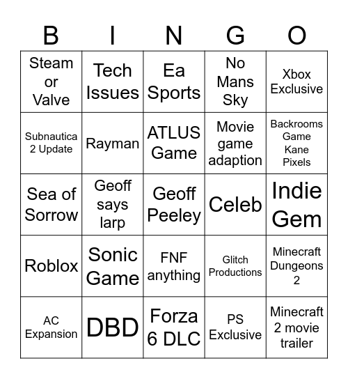 GAME FEST Bingo Card