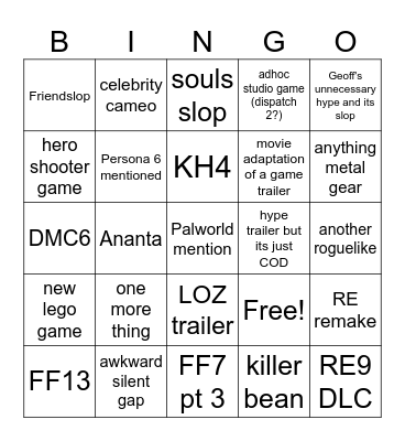 Summer Games Fest 2026 Bingo Card