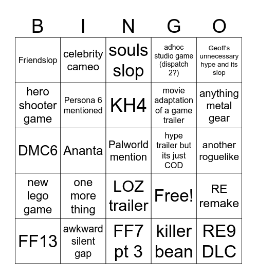 Summer Games Fest 2026 Bingo Card