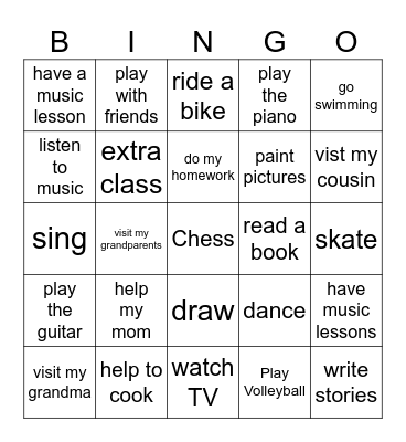 After School Activities Bingo Card