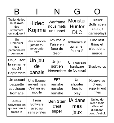 SUMMER GAME FEST Bingo Card