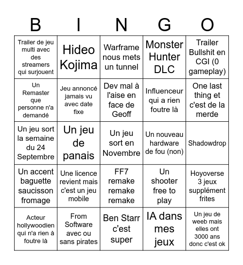 SUMMER GAME FEST Bingo Card