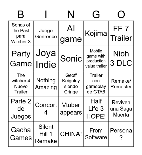Summer Games Fest 2026 Bingo Card