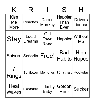 Krish's Graduation Singo Bingo Card