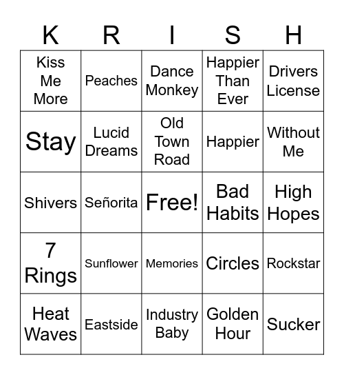Krish's Graduation Singo Bingo Card