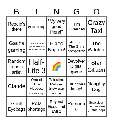 Summer Game Fest 2026 Bingo Card