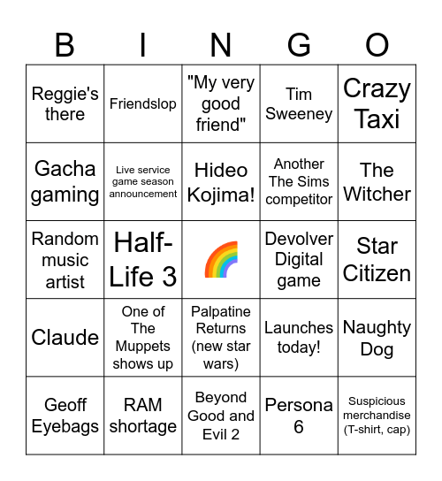 Summer Game Fest 2026 Bingo Card
