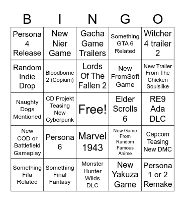 Summer Game Fest 2026 Bingo Card