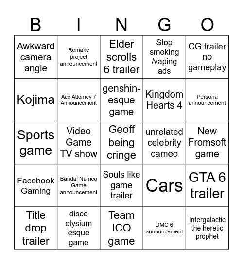 summer games fest Bingo Card