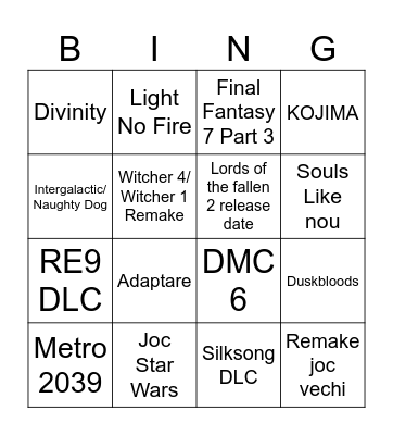 Summer game fest Bingo Card