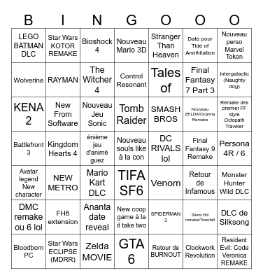 Tous les events de la Summer Game fest Bingo Card