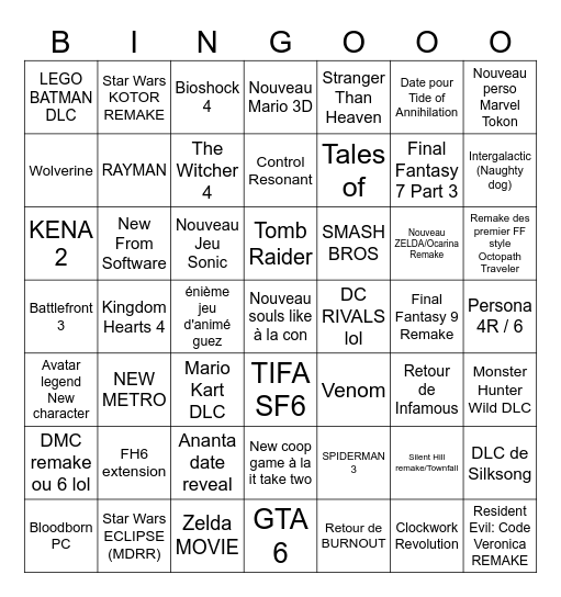 Tous les events de la Summer Game fest Bingo Card