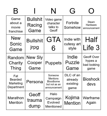 Summer Games Fest Bingo Card