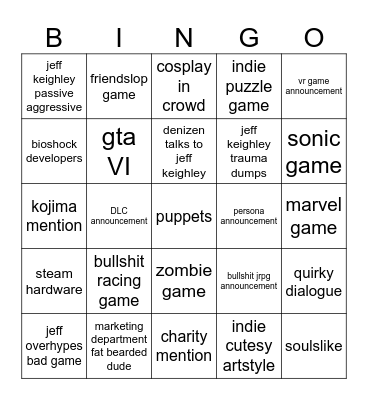 Summer Games Fest Bingo Card
