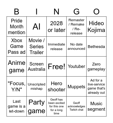 Untitled Bingo Card
