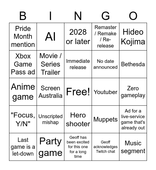 Untitled Bingo Card