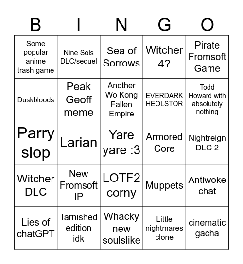 SGF Bingo Card