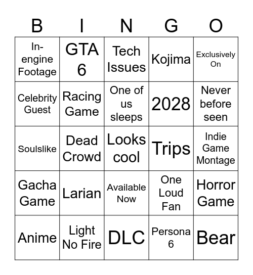 Summer Game Fest 2026 Bingo Card