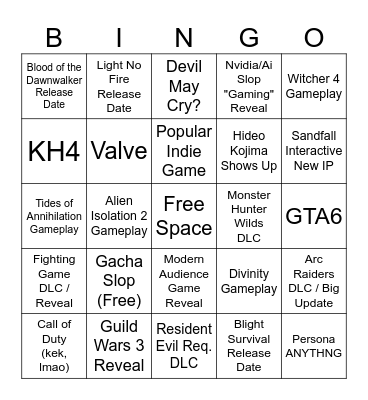 Summer Games Fest (2026) Bingo Card