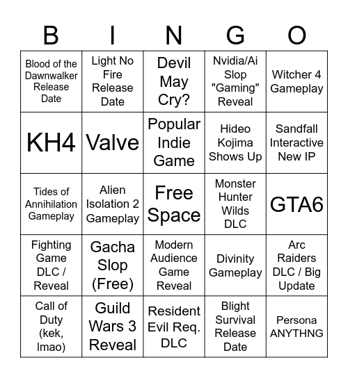 Summer Games Fest (2026) Bingo Card