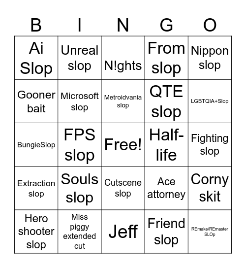 Summer games fest slop Bingo Card