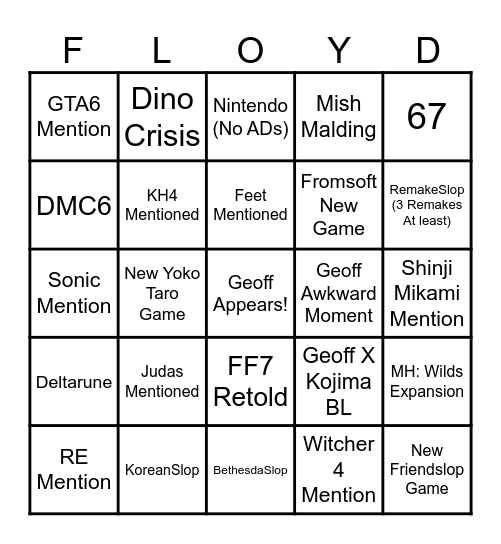 Summer Games Fest Bingo Card