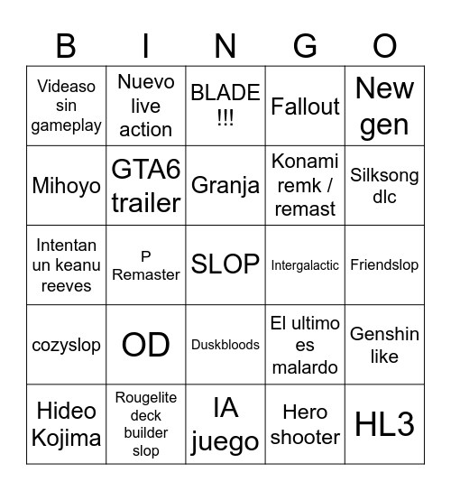 Summer Game Fest 2026 Bingo Card
