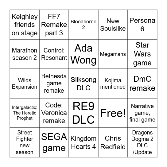 SGF Bingy Bingo Card