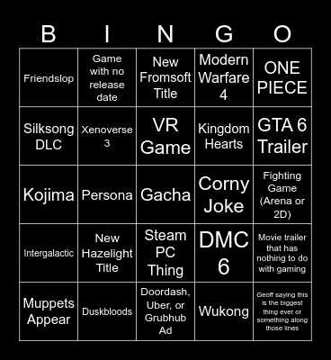 Summer Game Fest 2026 Bingo Card