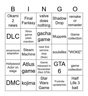 Summer Games Fest 2026 bingo Card