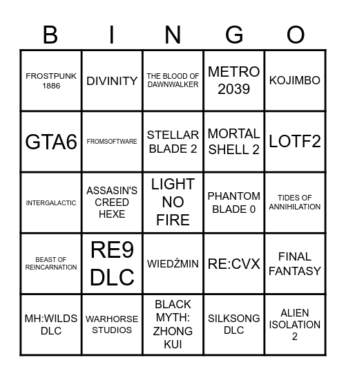 Summer Games Fest 2026 Bingo Card