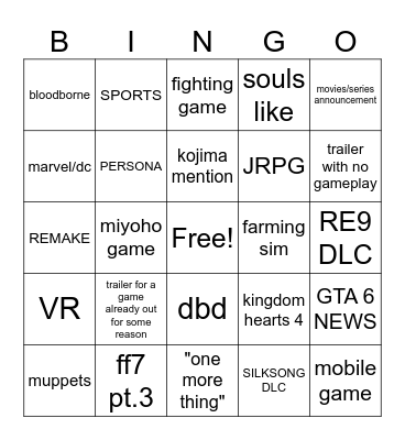 GAME AWARDS BINGO 2026 Bingo Card