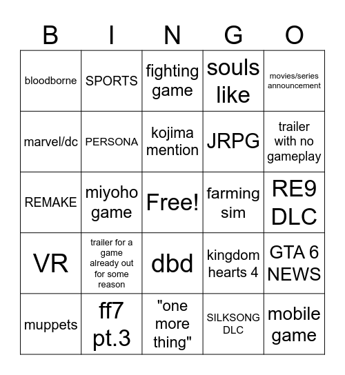 GAME AWARDS BINGO 2026 Bingo Card