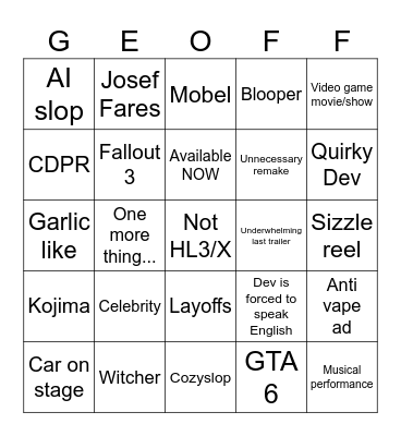 Summer Games Fest 2026 Bingo Card