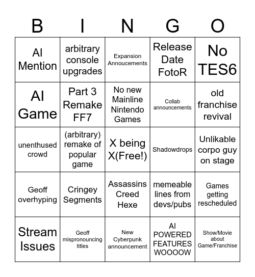 SGF BINGO Card