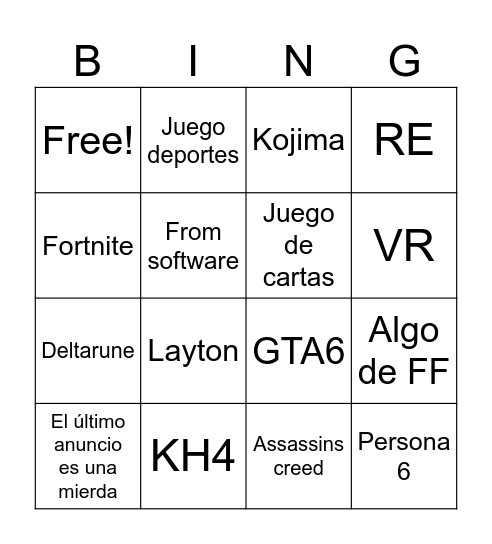 Sumer game fest Bingo Card