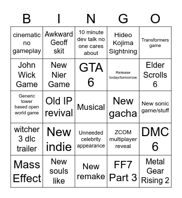 Summer games fest Bingo Card