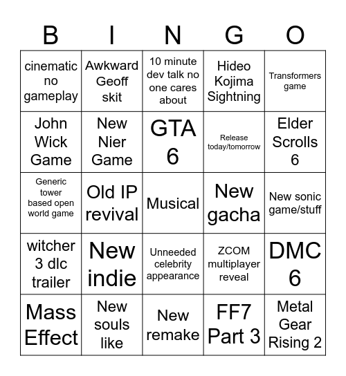 Summer games fest Bingo Card