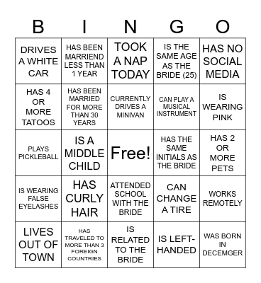 Mikki's Bridal Shower Bingo Card