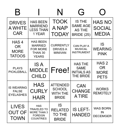 Mikki's Bridal Shower Bingo Card