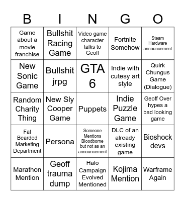 Summer Games Fest Bingo Card