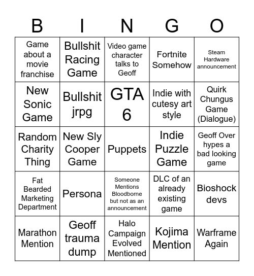 Summer Games Fest Bingo Card