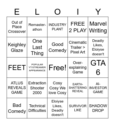 SUMMER GAME FEST 2026 Bingo Card