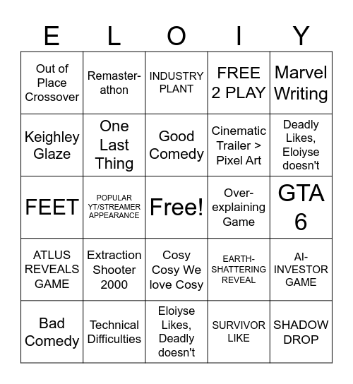 SUMMER GAME FEST 2026 Bingo Card
